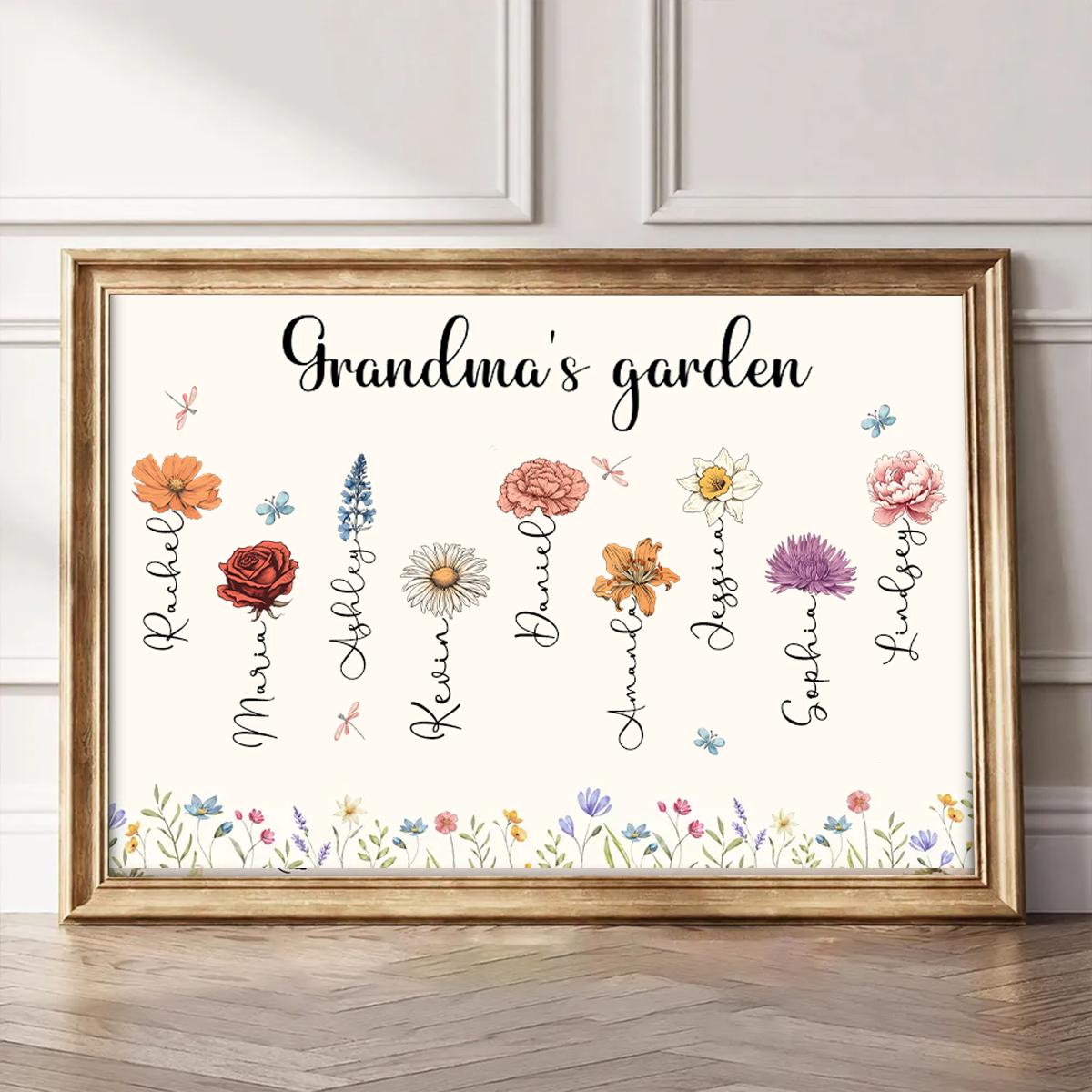 Vintage Grandma's Garden Birth Month Flowers Personalized Poster, Mother's Day Gift For Grandma, Mom