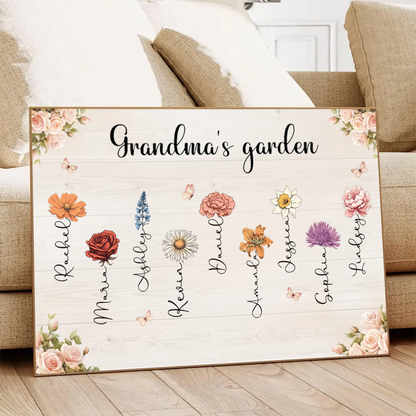 Vintage Grandma's Garden Birth Month Flowers Personalized Poster, Mother's Day Gift For Grandma, Mom