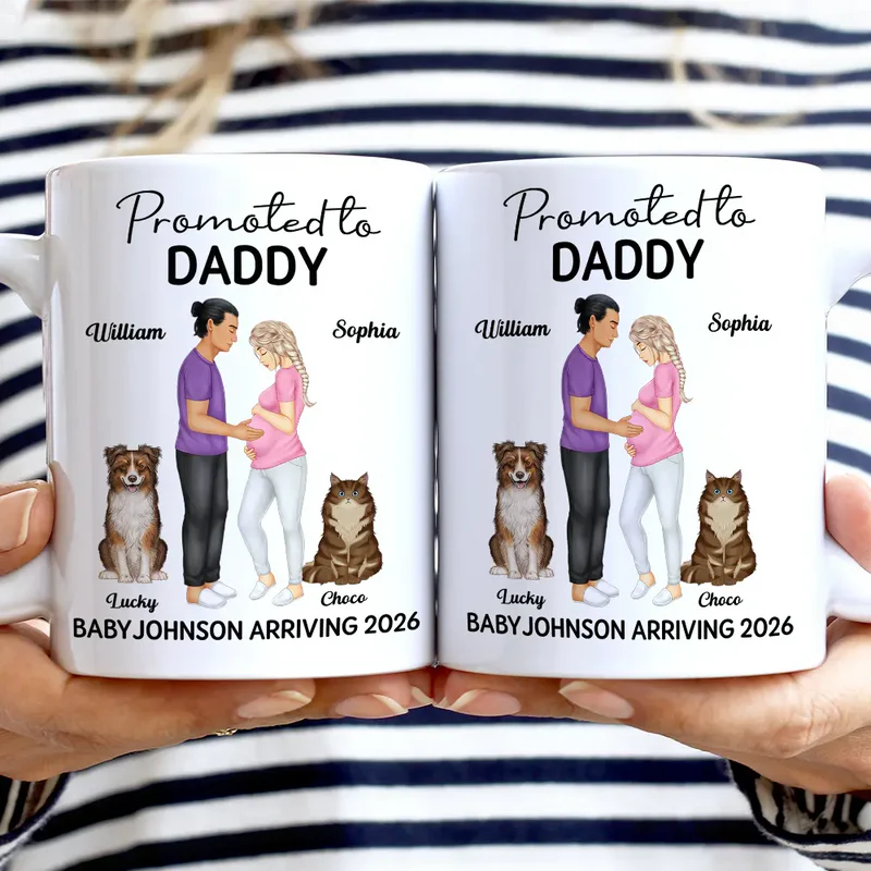 Promoted To Mommy & Daddy Baby Arriving - Personalized White Edge-to-Edge Mug