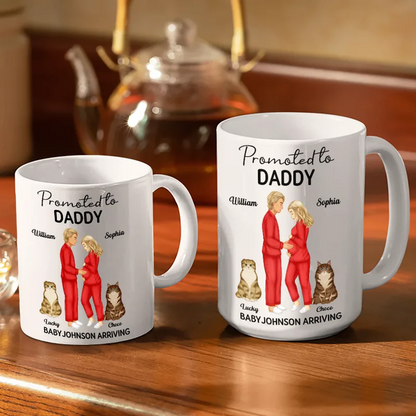 Promoted To Mommy & Daddy Baby Arriving - Personalized White Edge-to-Edge Mug