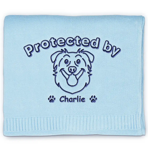 Protected By Dogs - Personalized Embroidered Knitted Baby Blanket