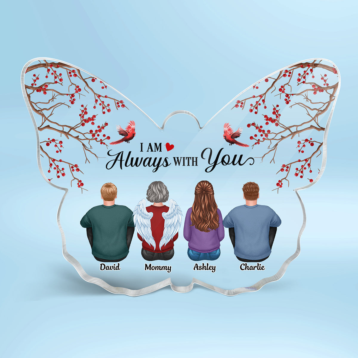 Berry Tree Cardinals Always With You Family Memorial Personalized Butterfly Acrylic Plaque