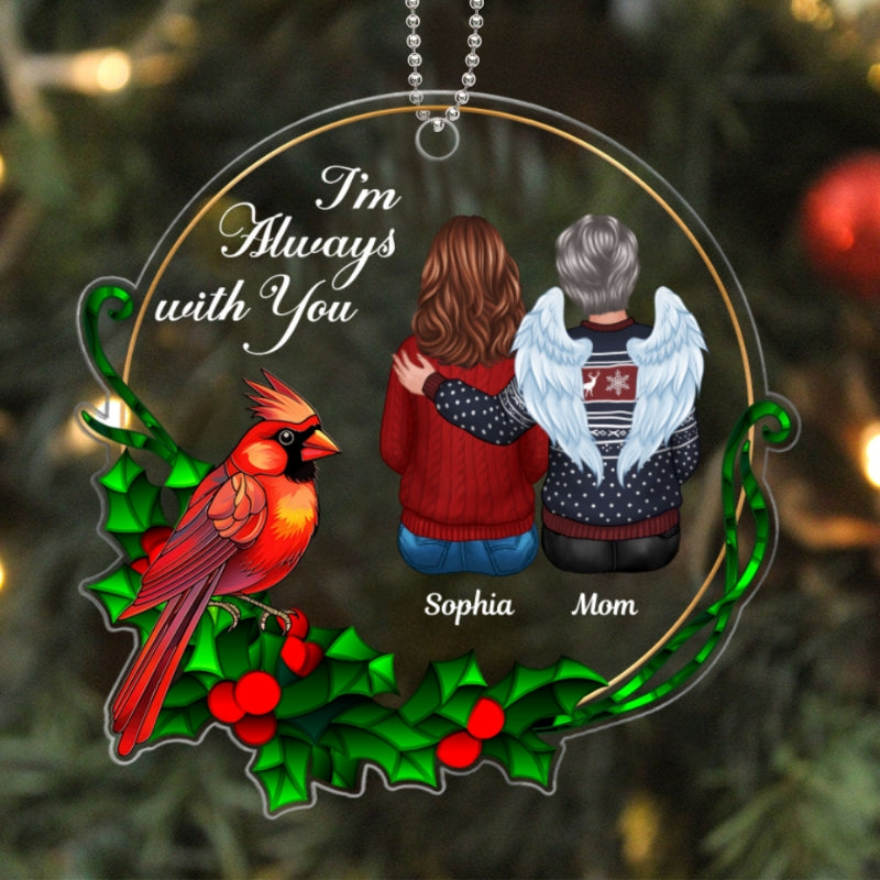 Always With You Stained Glass Wreath Cardinal Memorial Keepsake Personalized Acrylic Ornament