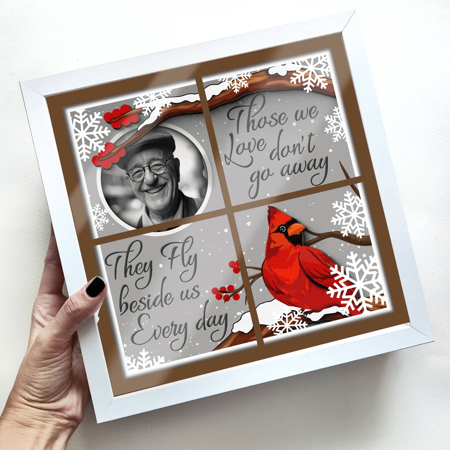 Those We Love Don't Do Away Cardinal Outside Window Memorial Keepsake Personalized Shadow Box