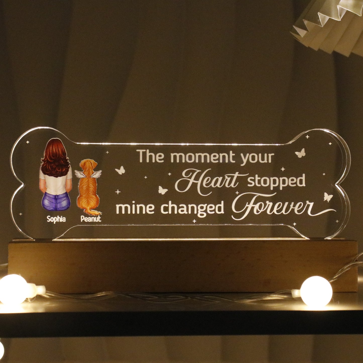 A Keepsake For The Beloved Companion Dog Memorial Gift Personalized Bone Shaped Acrylic Block LED Night Light