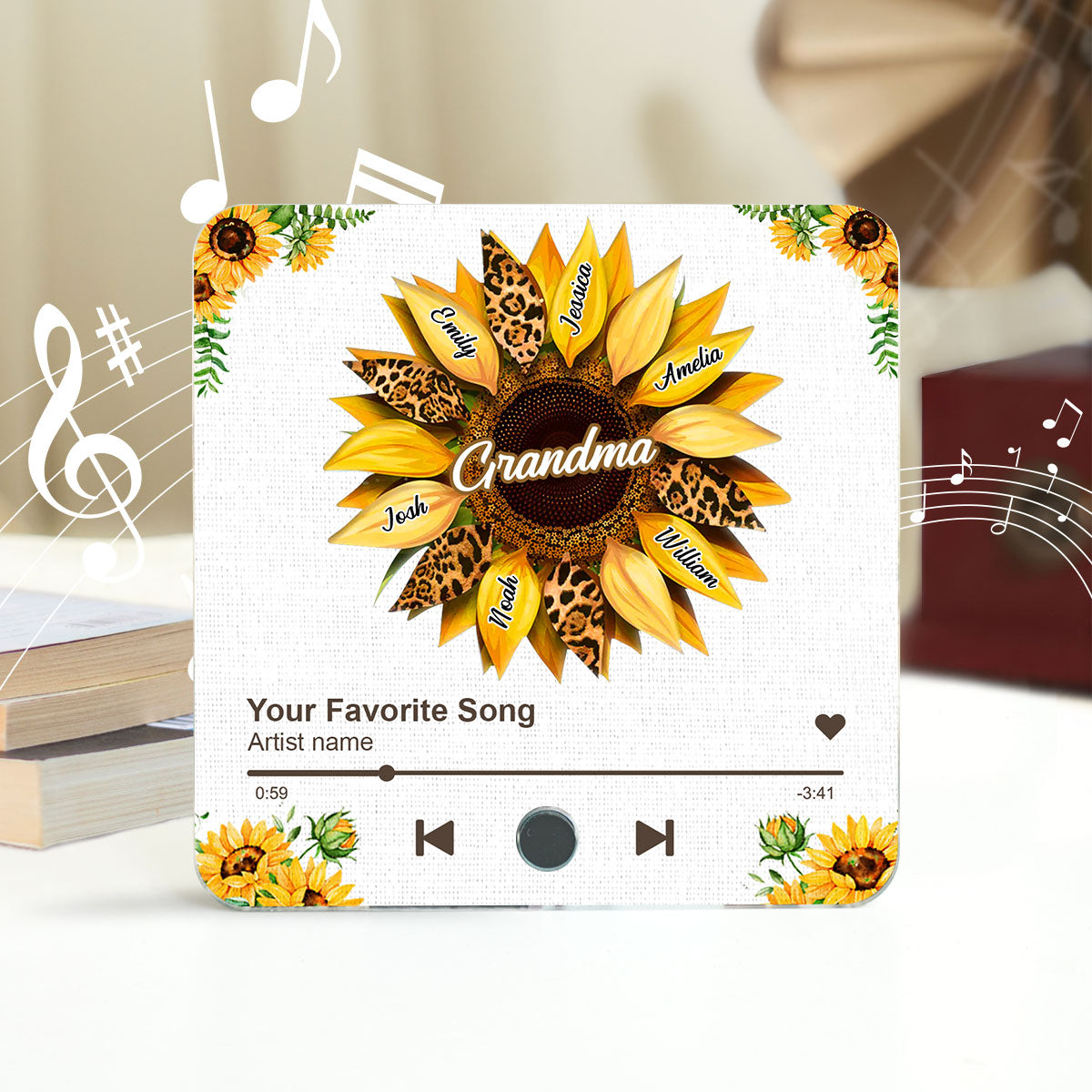 Nana Mom Sunflower Personalized Music Fridge Magnet, Heartfelt 2025 Mother's Day Birthday Gift For Mom
