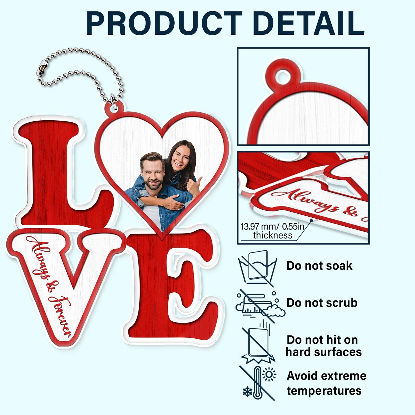 Custom Photo Love Forever - Birthday, Anniversary Gift For Spouse, Lover, Husband, Wife, Boyfriend, Girlfriend, Couple - Personalized Acrylic Car Hanger