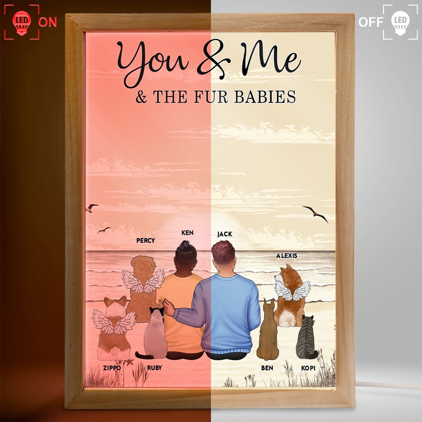 You & Me And The Fur Babies - Anniversary Gift For Spouse, Lover, Couple, Pet Lovers - Personalized Picture Frame Light Box