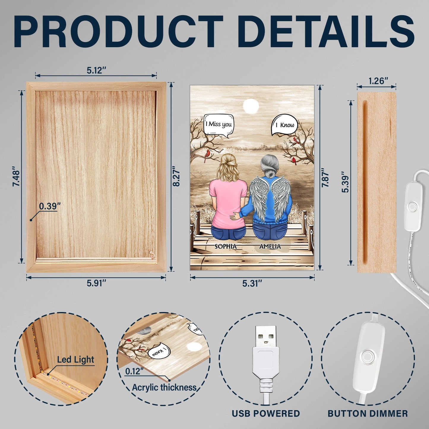 I Miss You I Know - Memorial Gift For Family, Friends, Siblings - Personalized Picture Frame Light Box