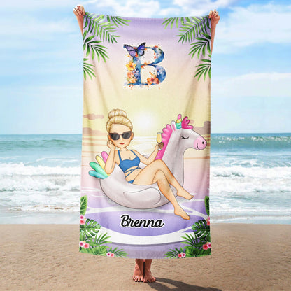 Monogram Beach Towel - Gift For Women, Beach Lovers - Personalized Beach Towel