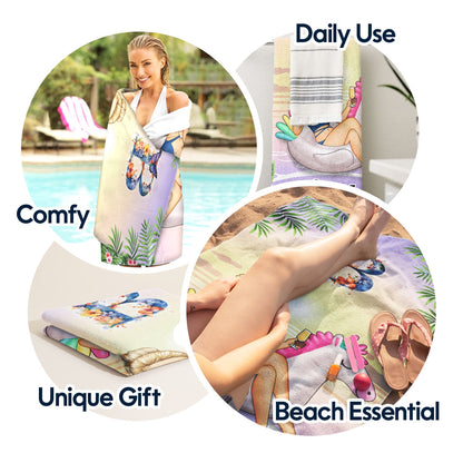 Monogram Beach Towel - Gift For Women, Beach Lovers - Personalized Beach Towel