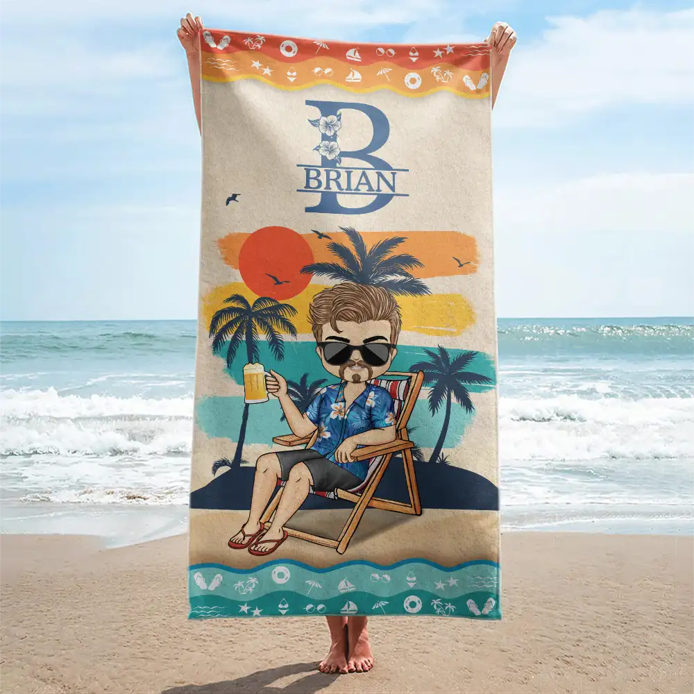 Monogram Summer Vibe Beach Towel - Personalized Beach Towel