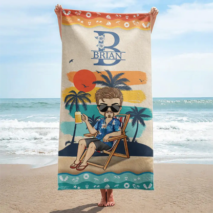 Monogram Summer Vibe Beach Towel - Personalized Beach Towel