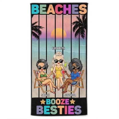 Beaches Booze Besties - Personalized Beach Towel