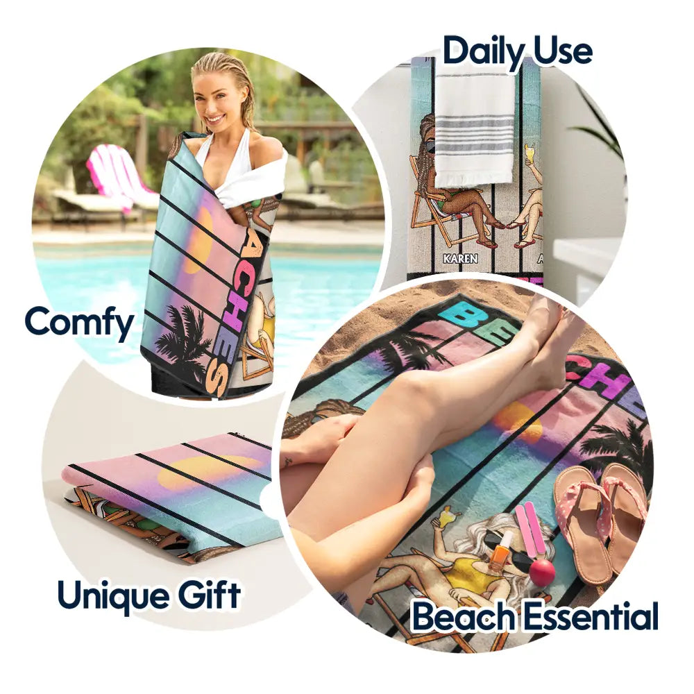 Beaches Booze Besties - Personalized Beach Towel