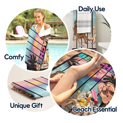 Beaches Booze Besties - Personalized Beach Towel