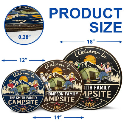 Welcome To Our Campsite - Personalized Wood Circle Sign