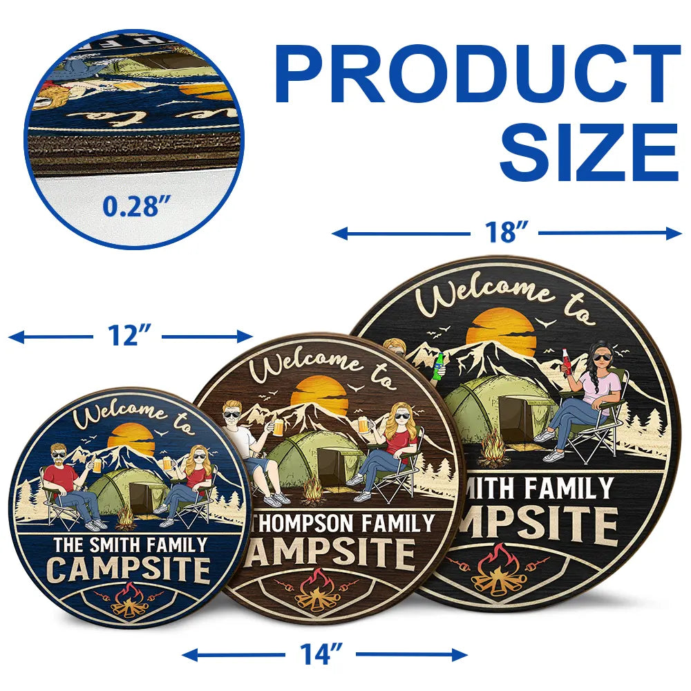 Welcome To Our Campsite - Personalized Wood Circle Sign