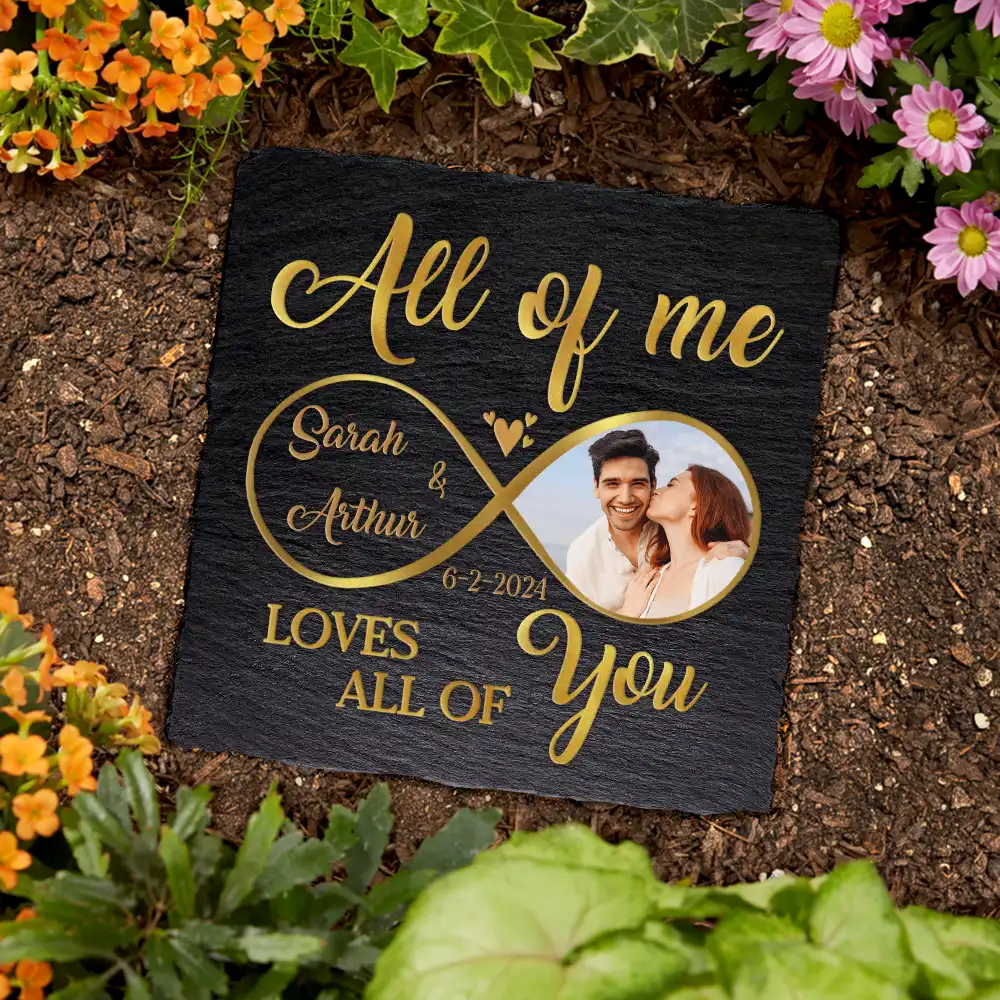 Custom Photo All Of Me Loves All Of You Couples - Personalized Rectangle Memorial Garden Stone