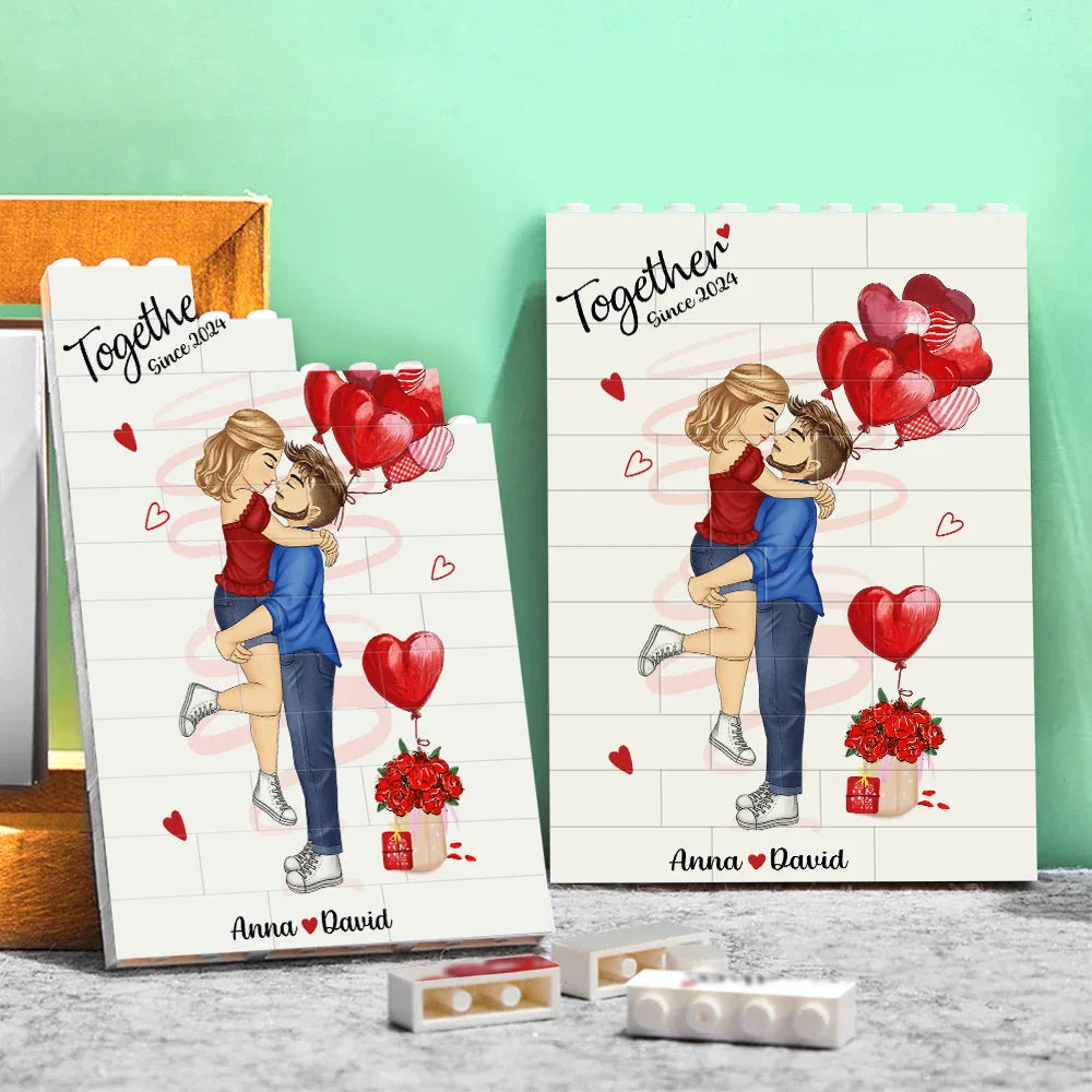 Together Since Couples - Personalized Vertical Rectangle Building Brick Blocks