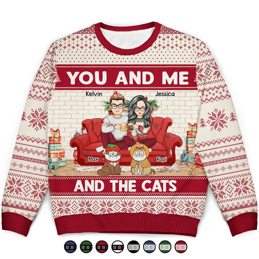 You And Me And The Cat - Personalized Unisex Ugly Sweater