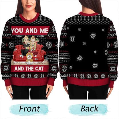 You And Me And The Cat - Personalized Unisex Ugly Sweater