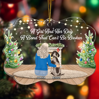 A Bond That Can't Be Broken Dog Hugging Christmas - Personalized Medallion Acrylic Ornament