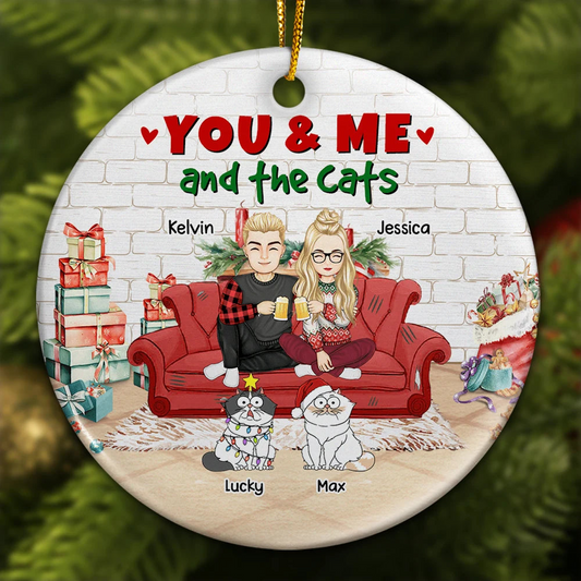 You And Me And The Cats Christmas - Personalized Circle Acrylic Ornament