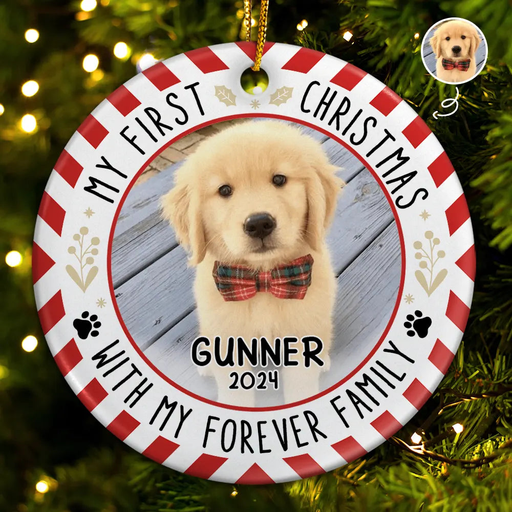 Custom Photo Red Light First Christmas - Personalized Circle Acrylic Ornament