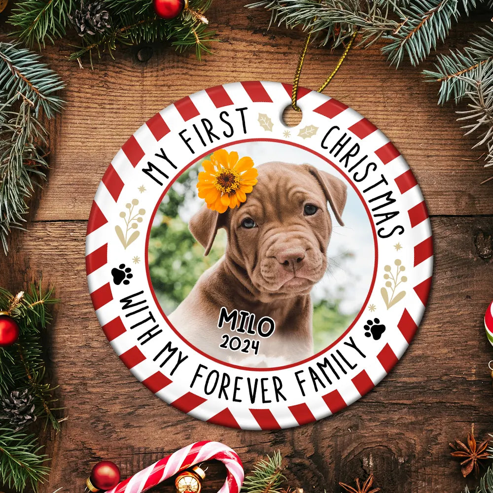 Custom Photo Red Light First Christmas - Personalized Circle Acrylic Ornament