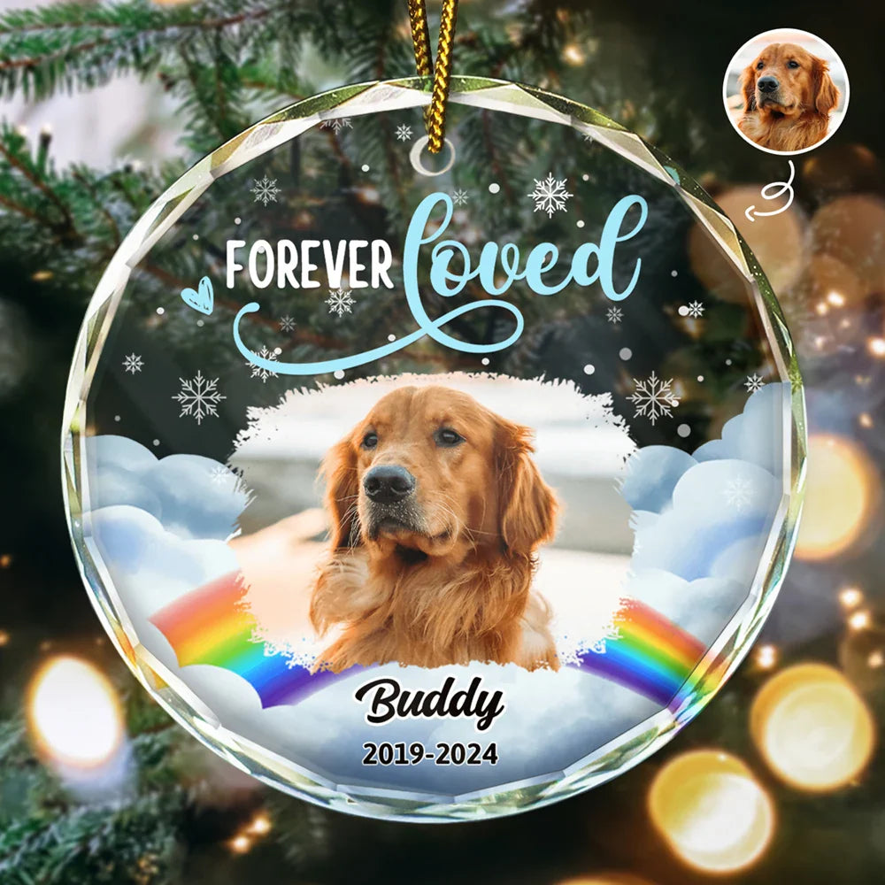 Custom Photo Forever Loved Pet Memorial - Personalized Circle Ornament