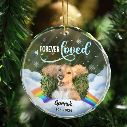 Custom Photo Forever Loved Pet Memorial - Personalized Circle Glass Ornament