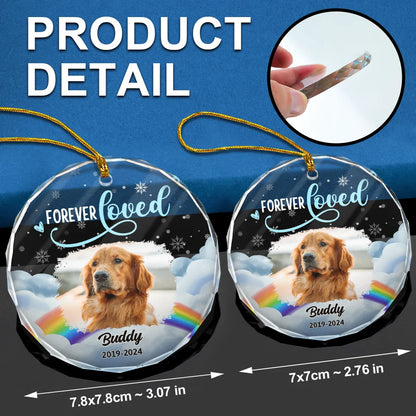 Custom Photo Forever Loved Pet Memorial - Personalized Circle Glass Ornament