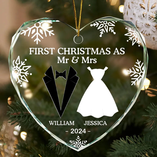 First Christmas As Married Couples - Personalized Heart Shaped Acrylic Ornament