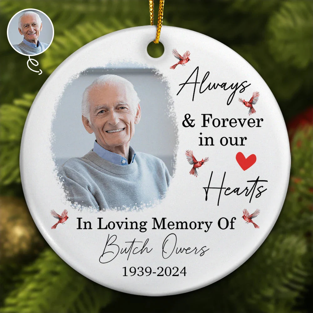 Custom Photo In Loving Memory Christmas Memorial - Personalized Circle Ornament