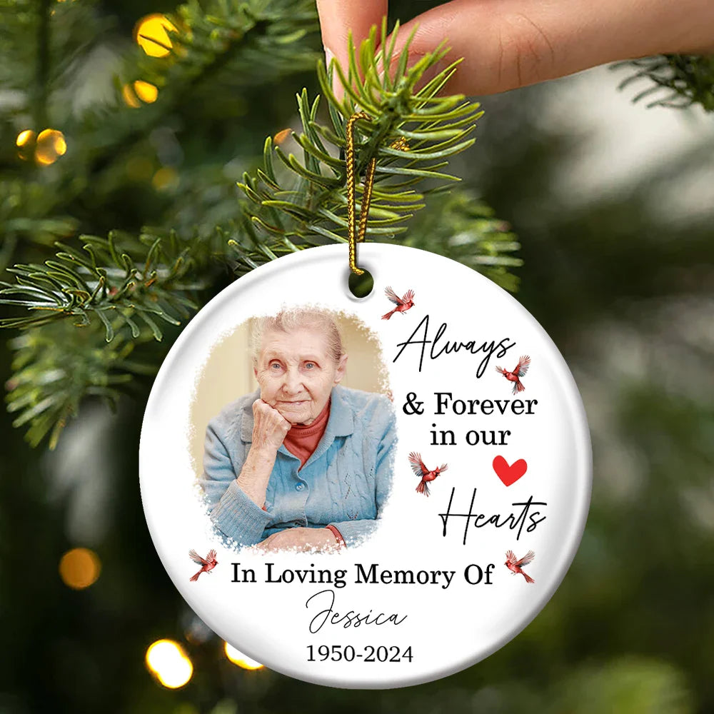 Custom Photo In Loving Memory Christmas Memorial - Personalized Circle Ornament