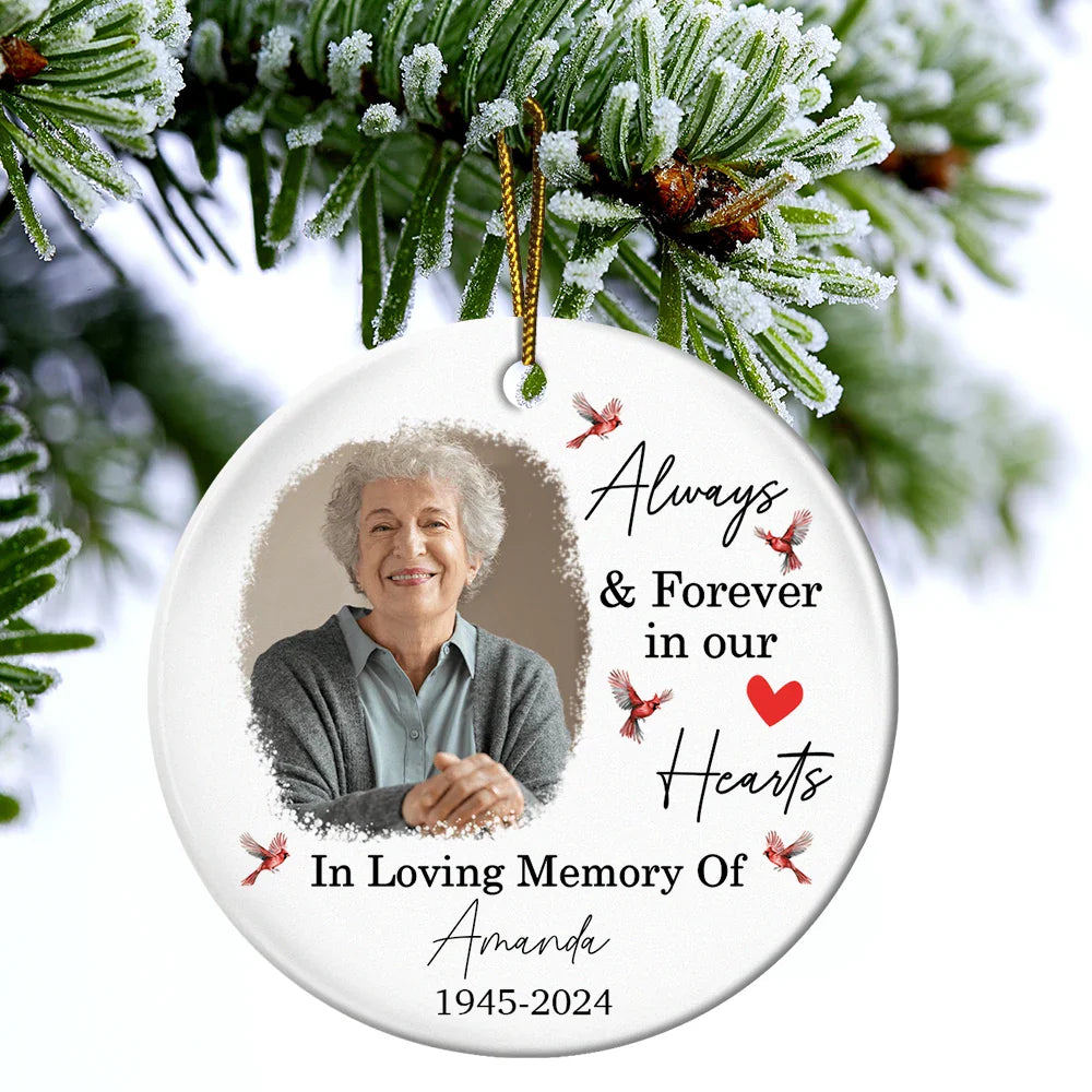 Custom Photo In Loving Memory Christmas Memorial - Personalized Circle Ornament