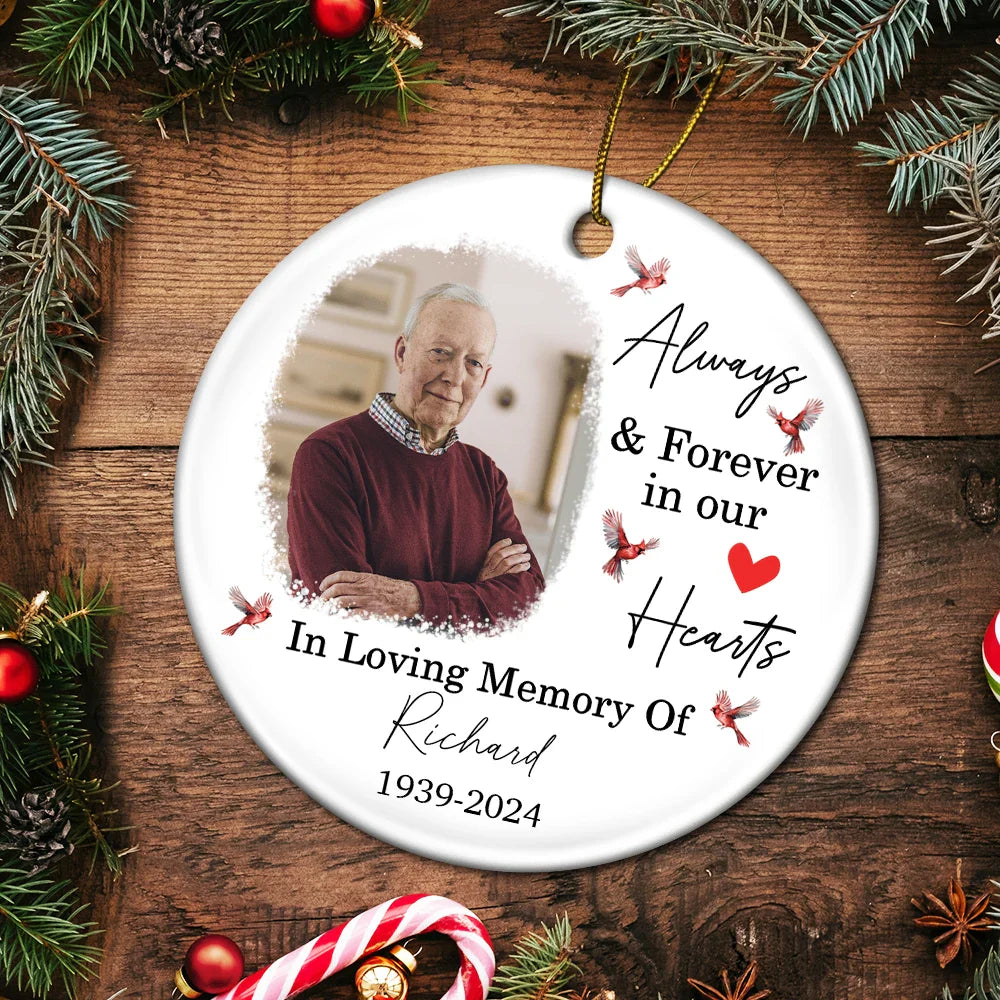 Custom Photo In Loving Memory Christmas Memorial - Personalized Circle Ornament