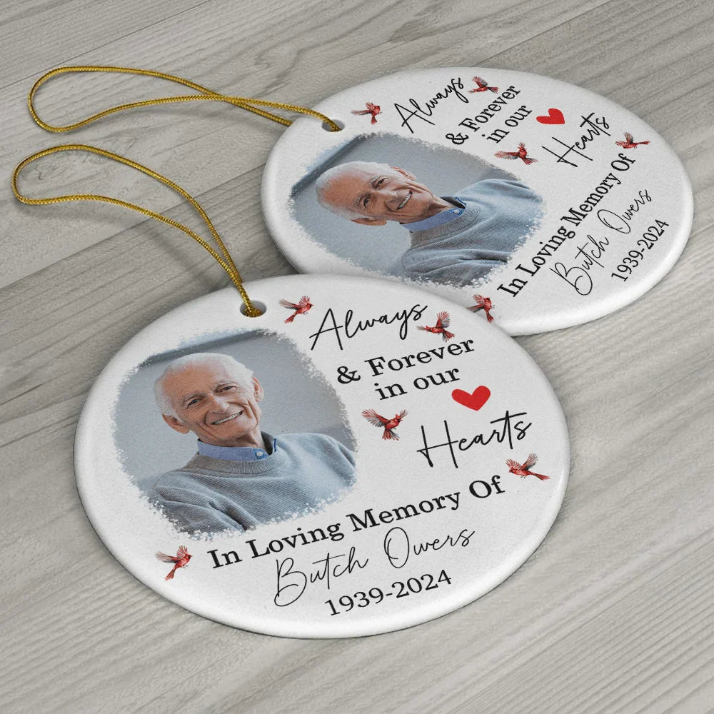 Custom Photo In Loving Memory Christmas Memorial - Personalized Circle Ornament