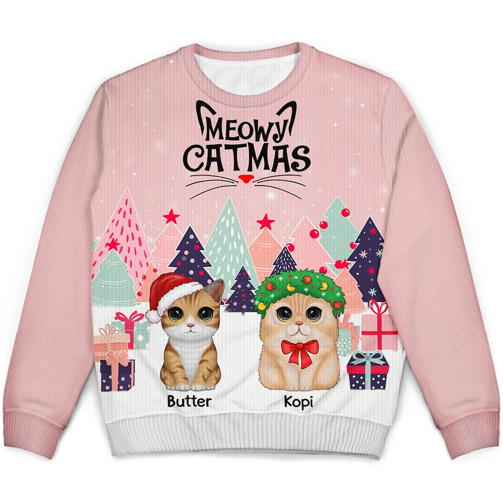 Meowy Catmas Cute Cats With Big Eyes - Personalized Unisex Ugly Sweater