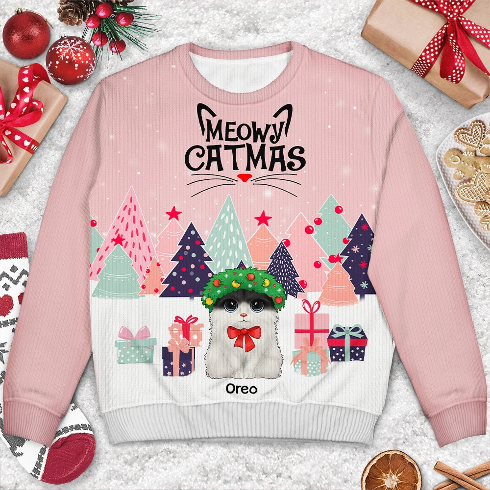 Meowy Catmas Cute Cats With Big Eyes - Personalized Unisex Ugly Sweater