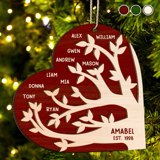 Family Tree Christmas - Personalized 2-Layered Wooden Ornament