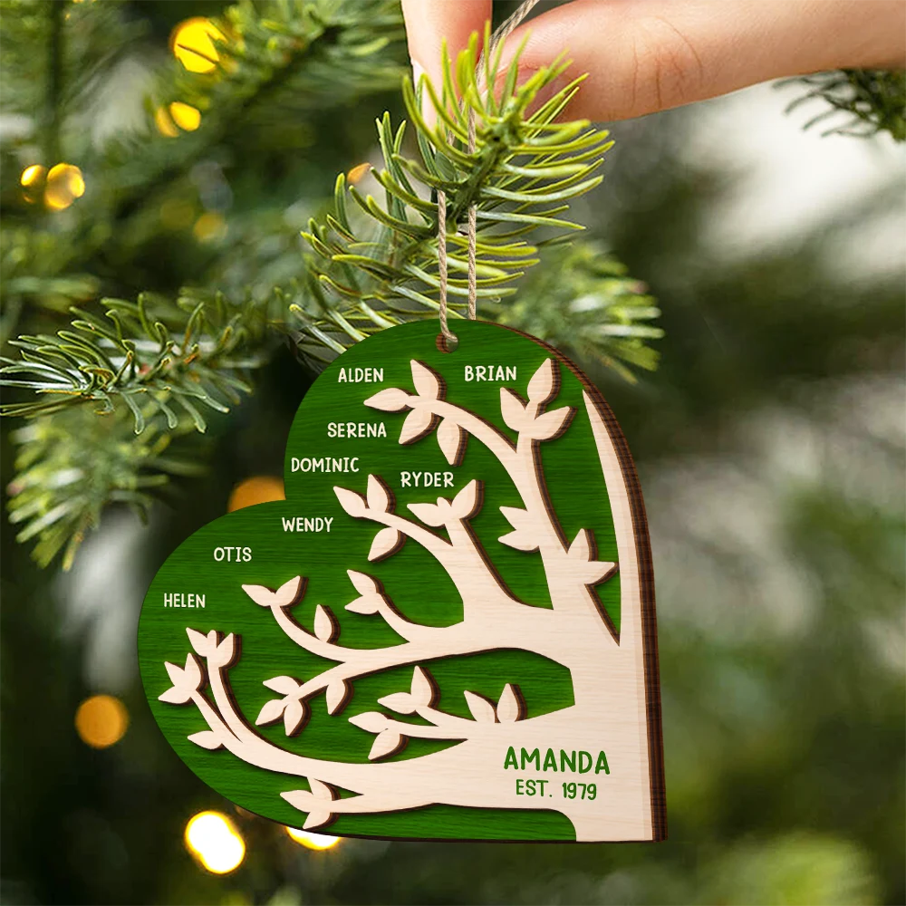 Family Tree Christmas - Personalized 2-Layered Wooden Ornament