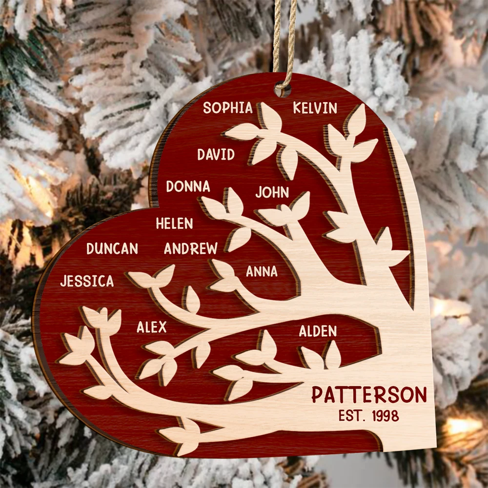 Family Tree Christmas - Personalized 2-Layered Wooden Ornament