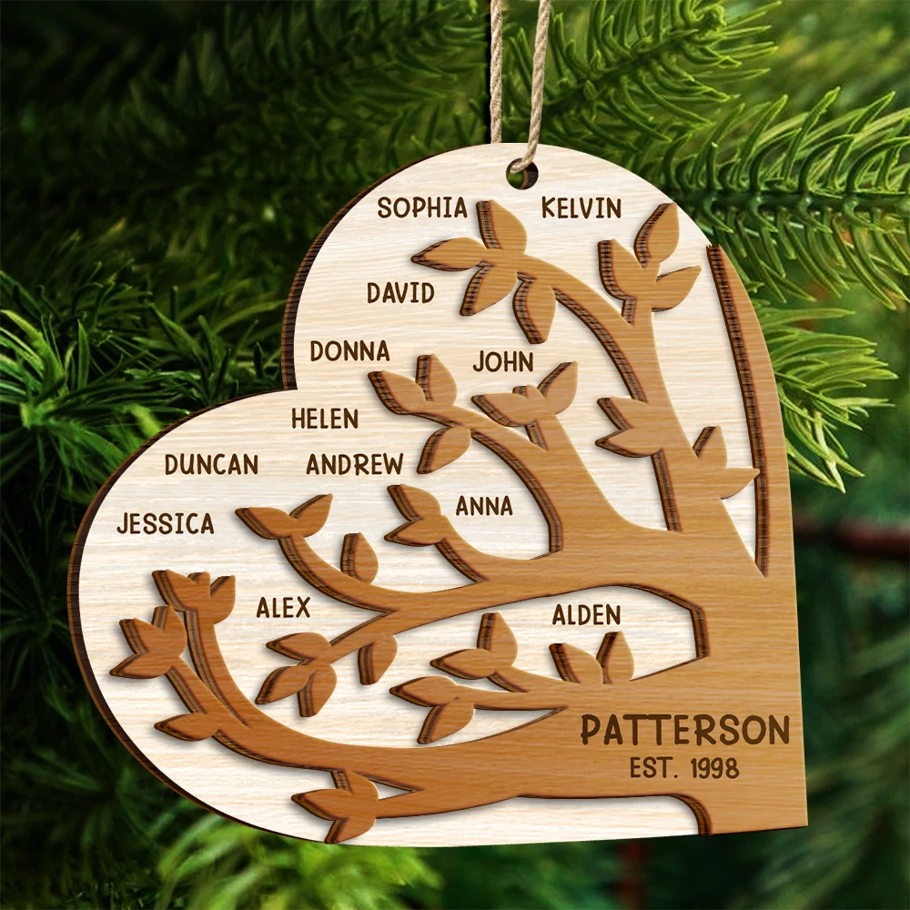 Family Tree Christmas - Personalized 2-Layered Wooden Ornament