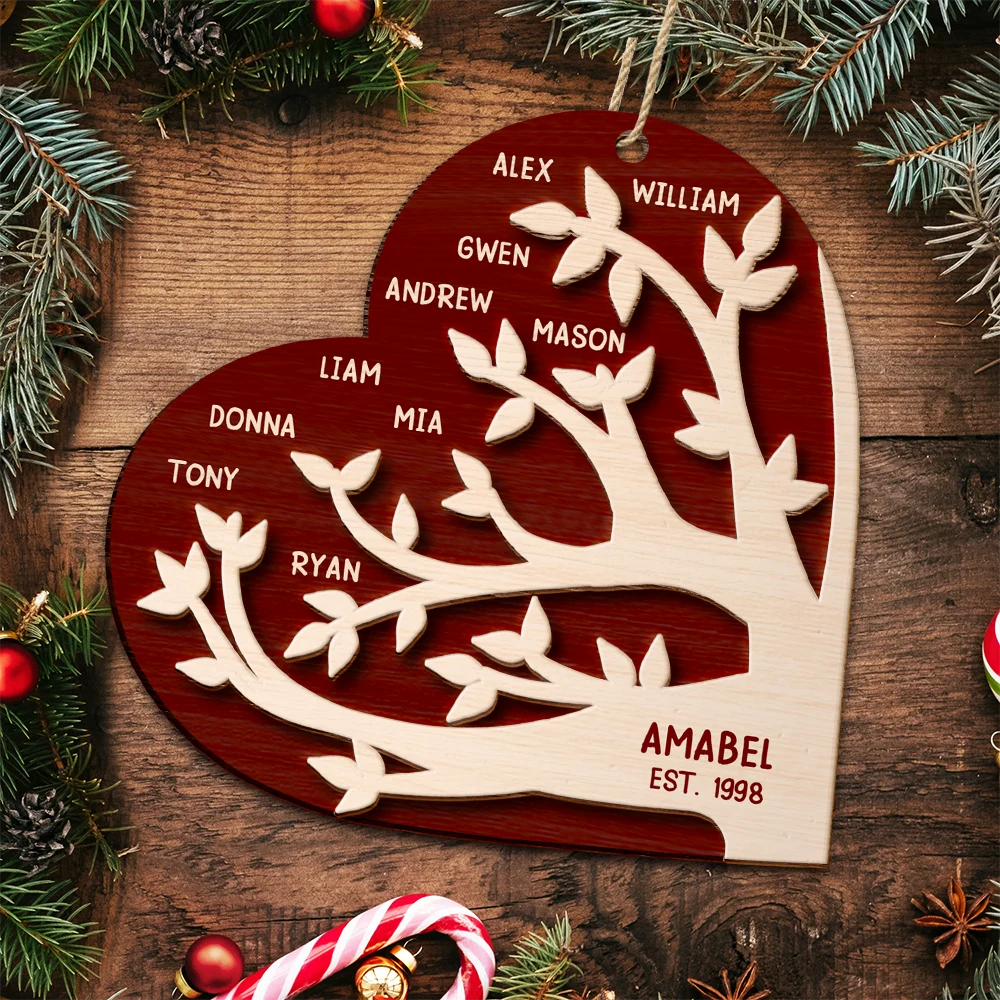 Family Tree Christmas - Personalized 2-Layered Wooden Ornament