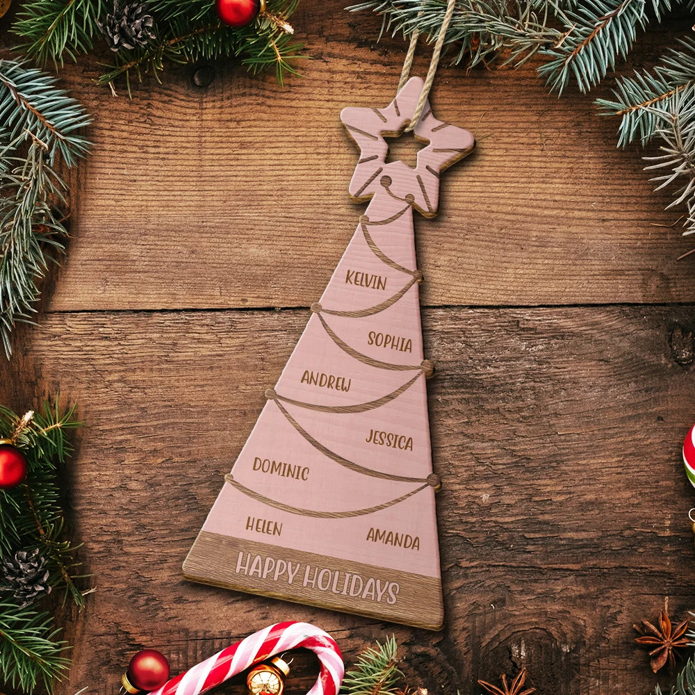 Family Christmas Tree - Personalized Custom Shaped Wooden Ornament