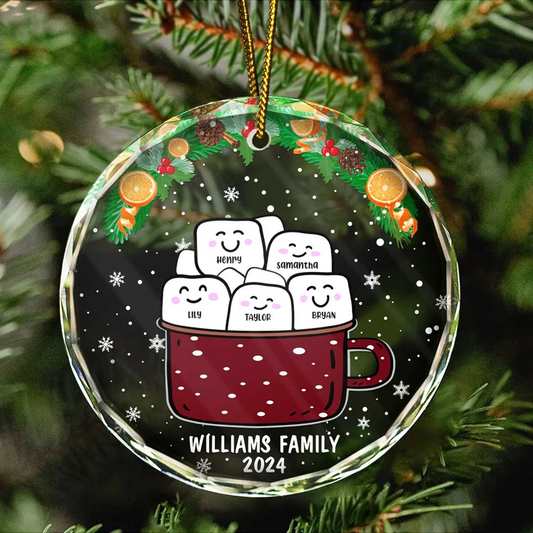 Funny Marshmallow Hot Cocoa Cup - Personalized Circle Glass Ornament