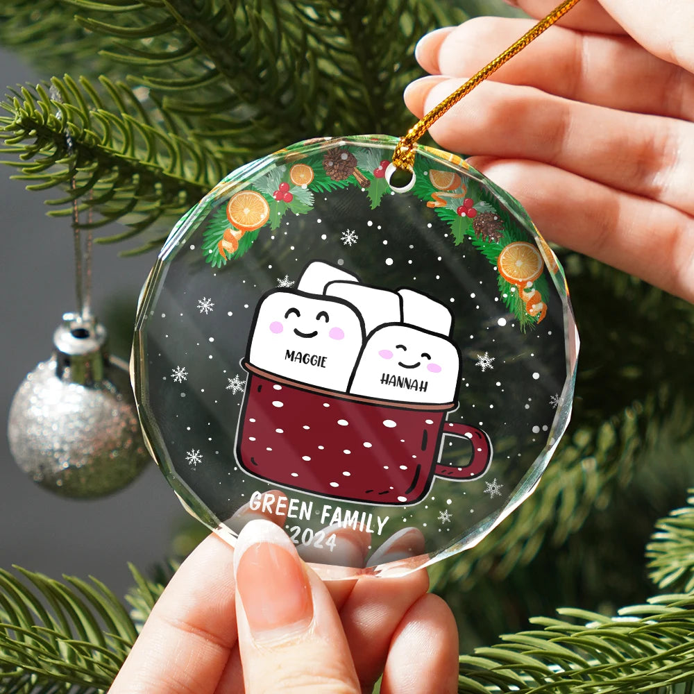 Funny Marshmallow Hot Cocoa Cup - Personalized Circle Glass Ornament