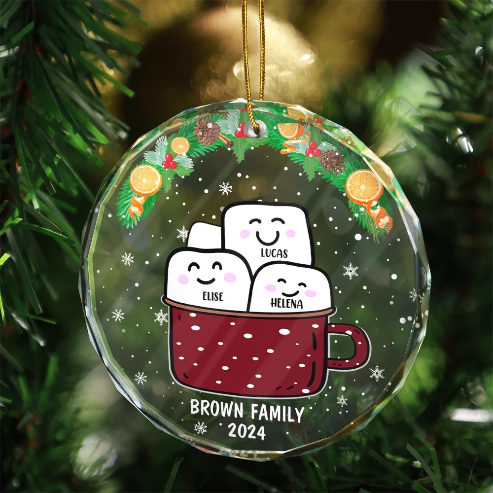 Funny Marshmallow Hot Cocoa Cup - Personalized Circle Glass Ornament